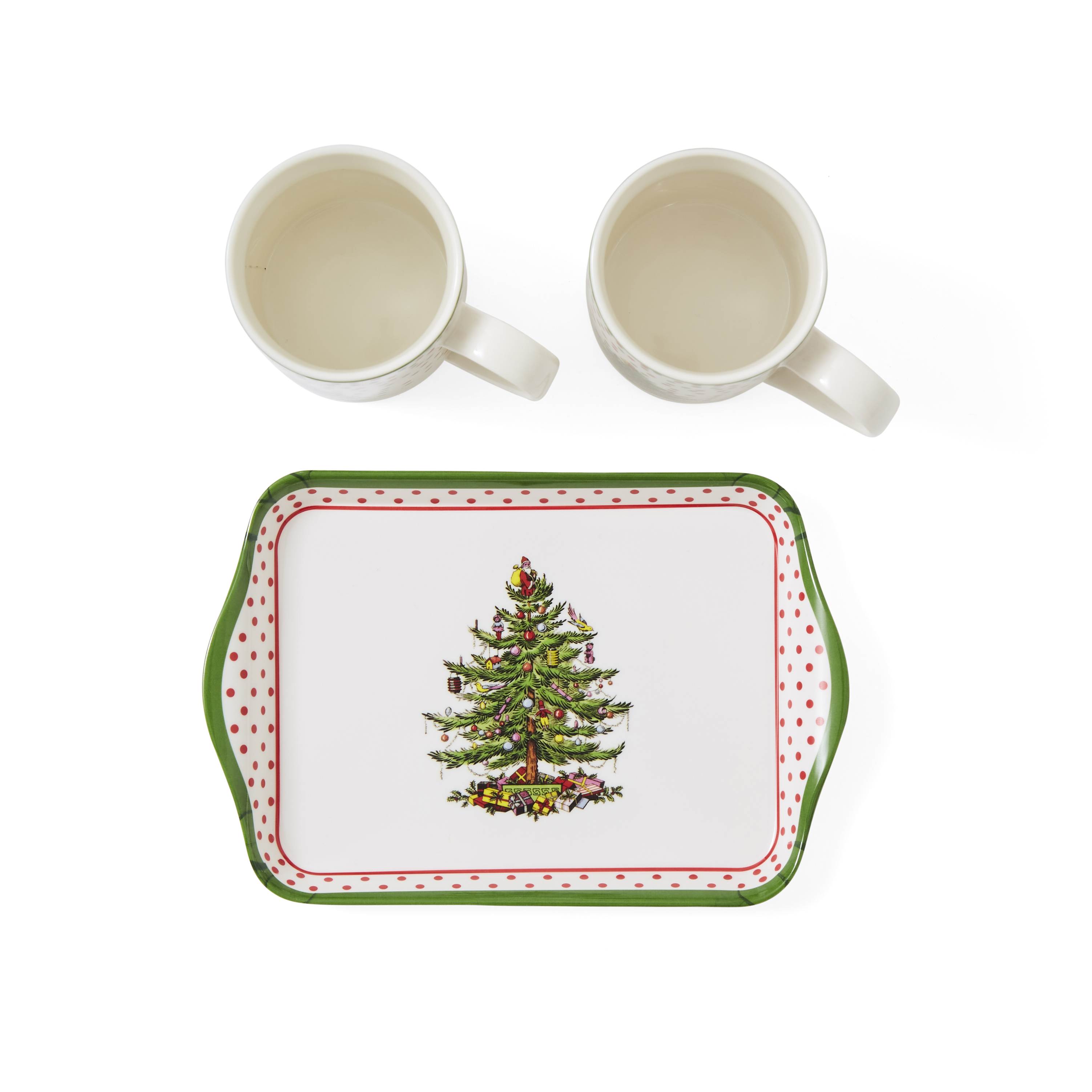 Christmas Tree Polka Dot Set of 2 Mugs and Tray image number null